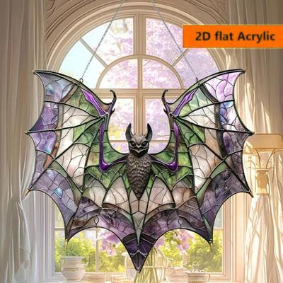 Halloween Colorful Bat Hanging Decoration Stained Glass 2D Flat Acrylic Witch Hat
