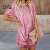 Women's Summer Sequin Midi Dress Casual Crew Neck Short Sleeve T-shirt Dress Sparkly Cocktail Party Dress