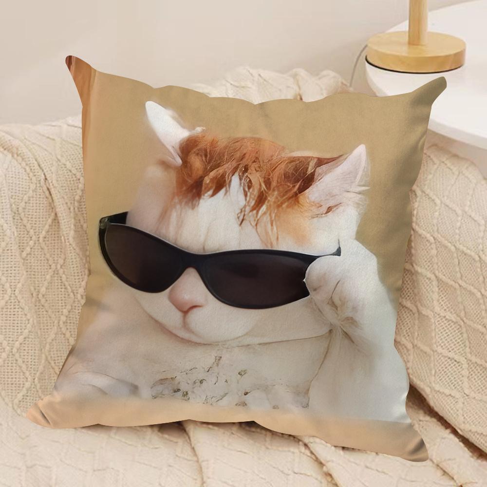 Handsome fashion pretty cat Cushion Cover Silky Short Plush Invisible Zipper Dustproof Sofa Pillow Case for Home Decor