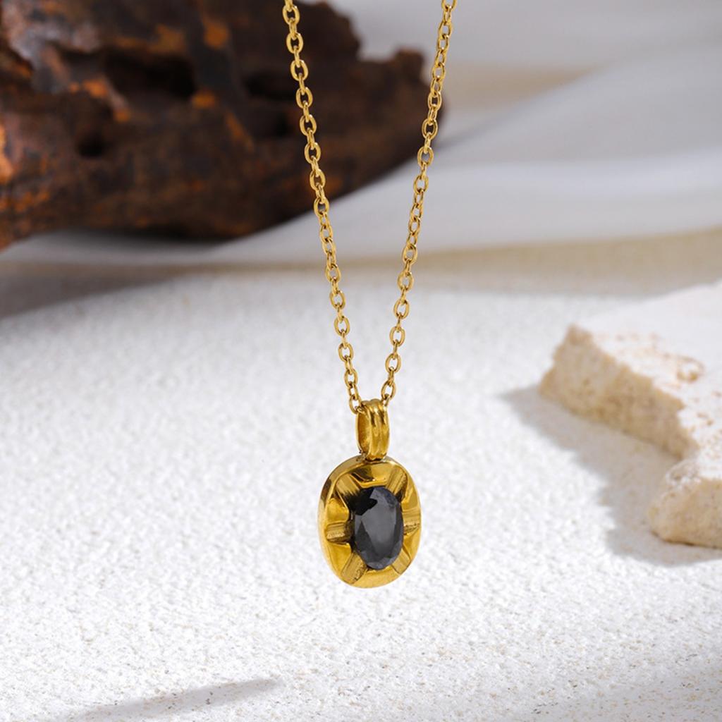Black Zircon Pendant Necklaces, Stainless Steel Gold Color Necklace Women, Luxury Style Jewelry Accessories Chain Banquet Gift