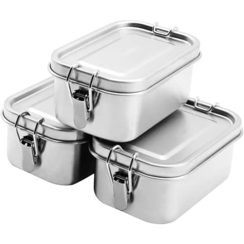 Set of 2 Rectangular Food Containers | Stainless Steel Storage Boxes with Airtight Locks | Freezer- and Dishwasher-Safe & Odor-Proof | 550ml | Eco-Fri