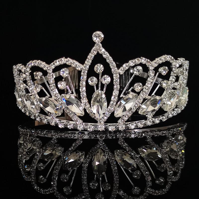 

Gold And Silver High-End Diamond-Encrusted Crown Glass Crystal Big Crown Bridal Wedding Headgear Catwalk Show Hair Accessories срібні білого кольору