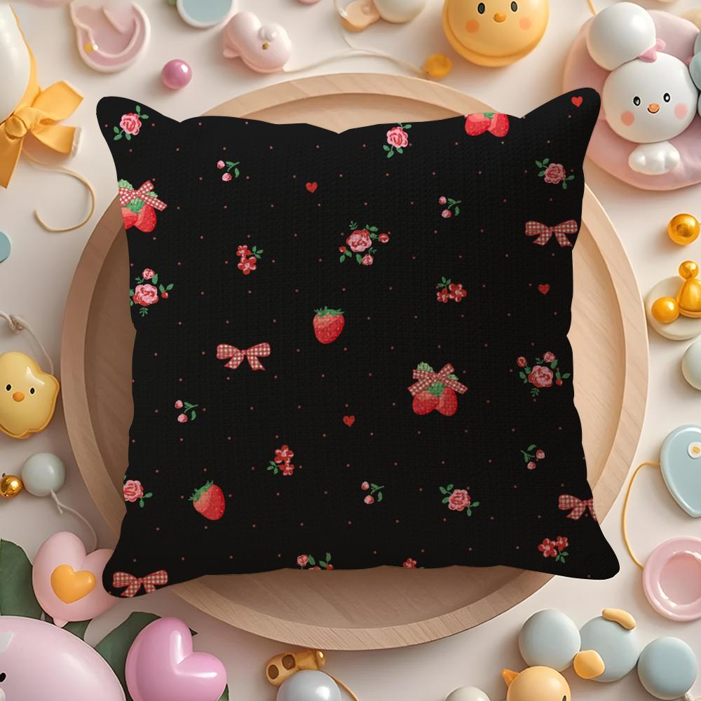 Elegant Strawberry Flowers Print Pillow Case Pattern Printed Pillowcase for Living Room Sofa Cushion Cover Bedroom Decor