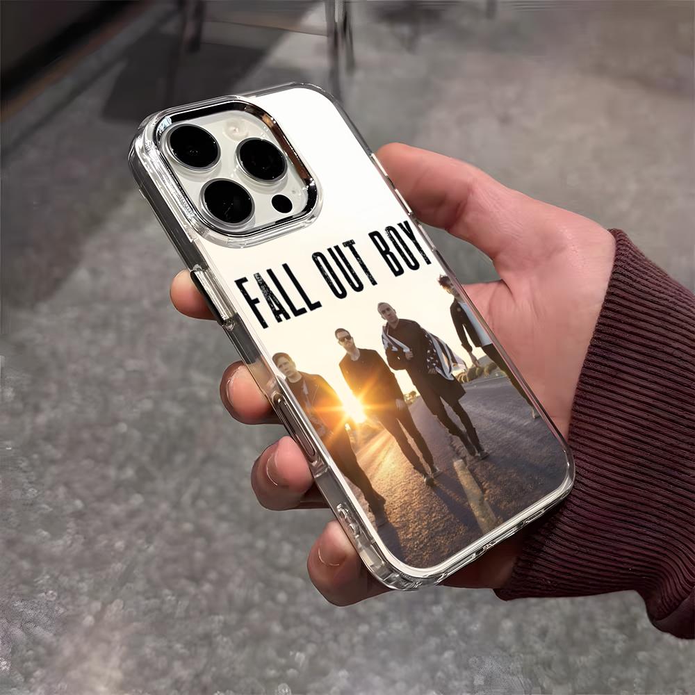 

F-Fall Out Boy Band Phone Case For IPhone 17 Air 16 E 15 14 13 12 11 Plus Pro Max Electroplated Transparent Soft Shell iPhone 12 Pro Max