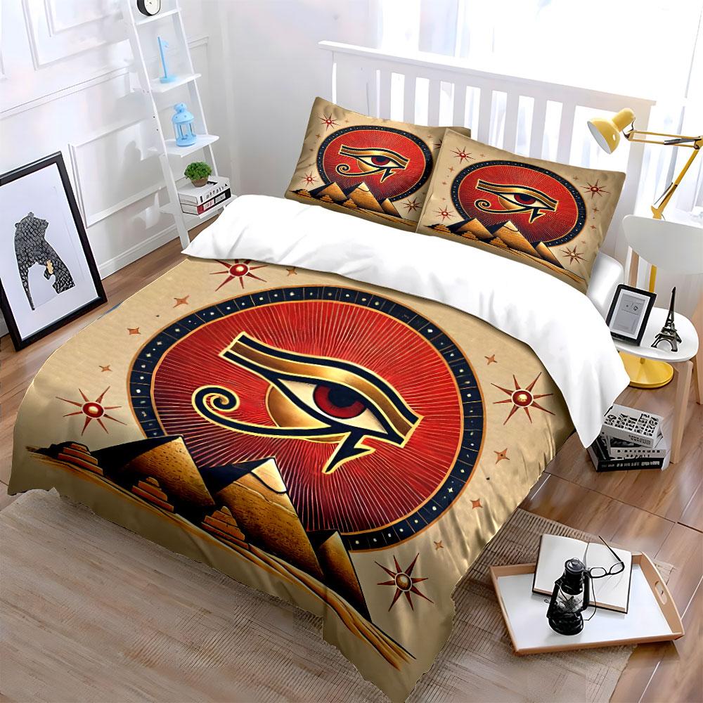 Eye of Horus with Pyramids Bedding Duvet Cover Set Duvet Cover Pillowcases (1*Duvet Cover 2*Pillowcases, without duvet insert)