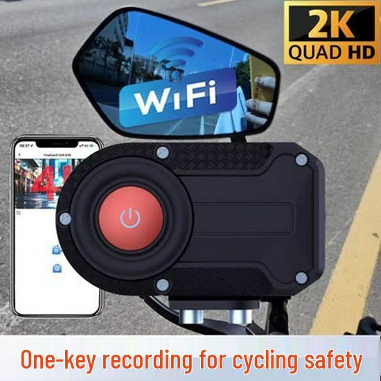 2K HD Motorcycle Dash Cam with WiFi, Image Stabilization, and IP66 Waterproof.
