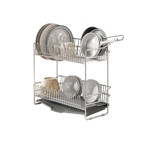 Stainless Steel Dish Drainer Rack, Slim, Two-tier, 40cm Wide X 21cm Deep X 34cm High, Large Capacity, Kitchen Storage, Dish Drying, Dish Rack, Dish Dr
