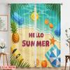 2pcs 2D Flat Printing Window Curtains Summer Beach Pineapple Sun Towel 100% Polyester Without Electricity Party Decorations Use