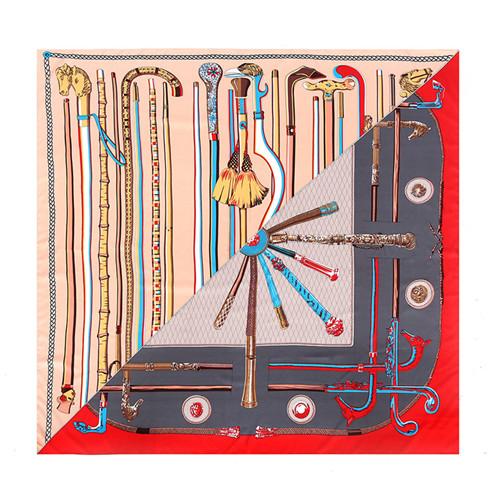 POBING Luxury Brand Twill Silk Scarf Women Mace Print Square Scarves Wraps Female Large Hijab Big Shawl Neckerchief 130*130CM