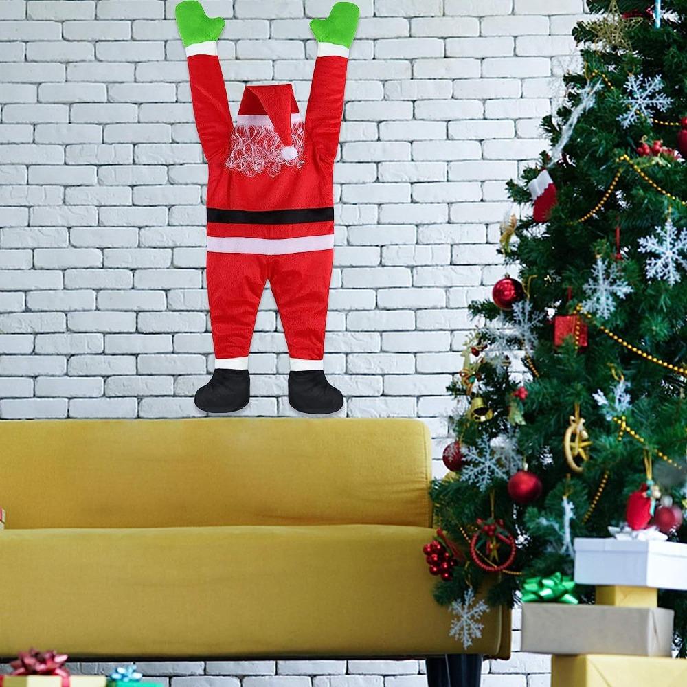Velvet Climbing Santa Claus Decoration Self-adhesive Christmas Background Decoration Stair Railing