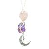 Ornement Suspendu de Voiture en Cristal Améthyste Décoration de Rétroviseur Intérieur Lune Suspendue Pierre Brute de Cristal Tourmaline Noire Décoration de Voiture