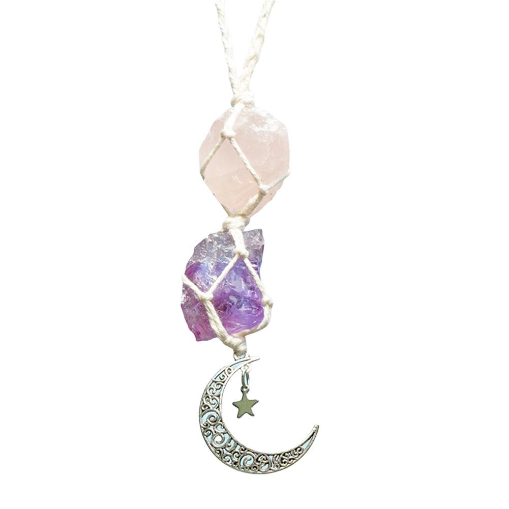 Crystal Car Hanging Ornament Amethyst Natural Healing Pendant Pink Charm Natural Gemstone Crystal Raw Stone Interior Accessories