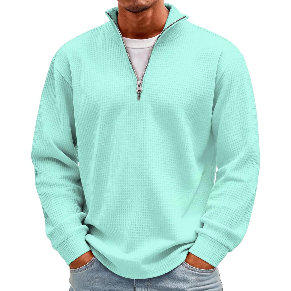 Men's Casual Knit Long Sleeve Pullover with Stand Collar and Ribbed Cuffs