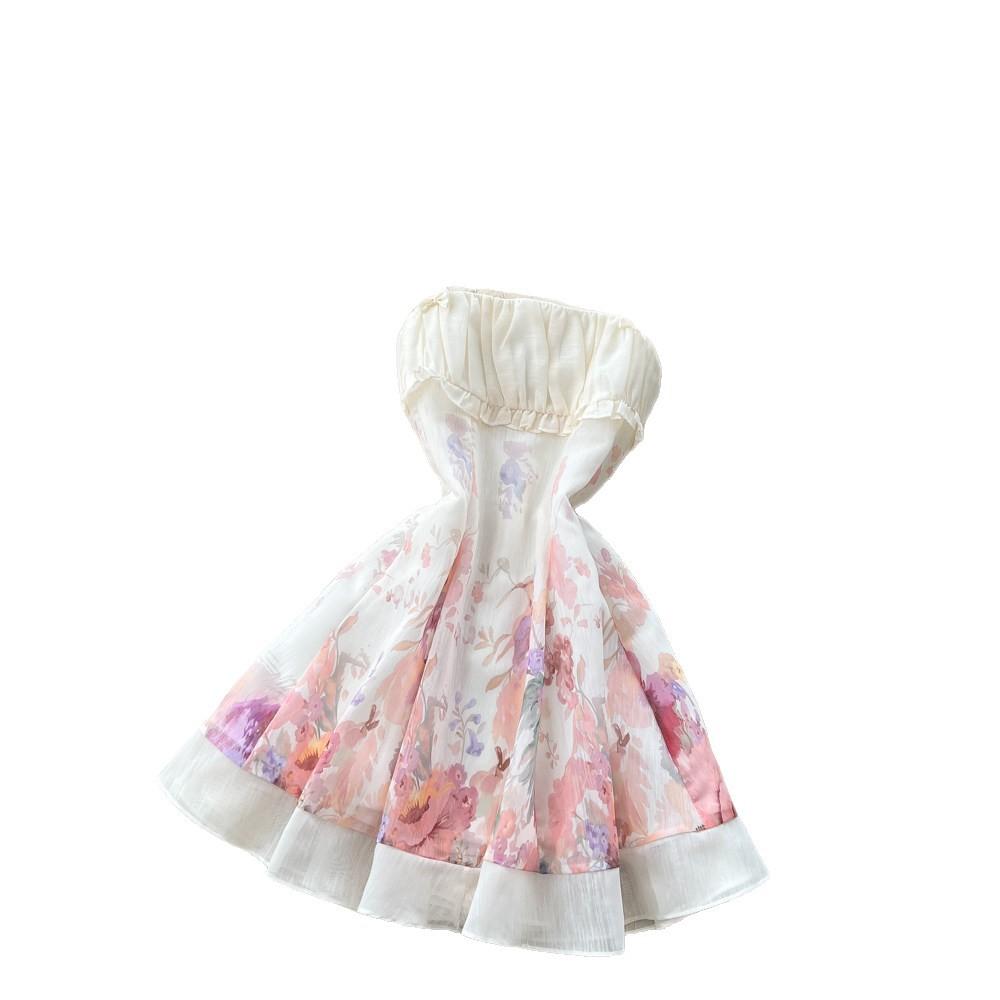 French Holiday Style Sleeveless Suspender Floral Dress Women's Summer High Waist Thin Gentle Sweet Temperament Short Skirt