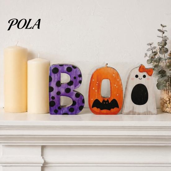 Halloween Themed Wood Crafts Wooden BOO Ornaments, Lettering Decorations, Rustic Bat Pumpkin Ghost Ornaments for Table Signs Tabletop Tiered