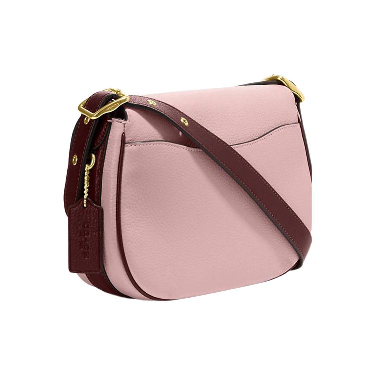 Coach Macie 23 Flap Closure Pebble Leather Saddle Bag Women Shoulder Bag Pink CF383-IMV2G