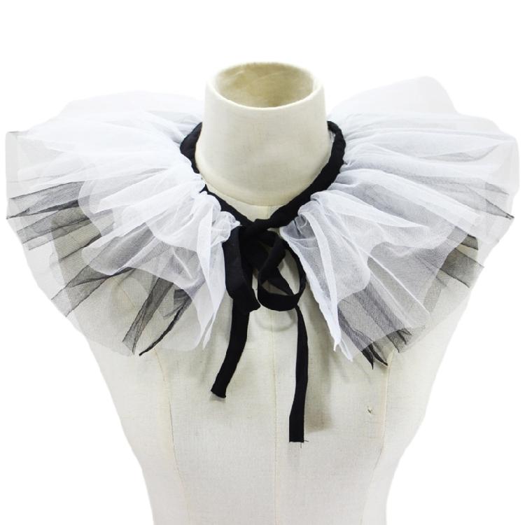 Vintage Ruffle Fake Collar Victorian Black White Tulle Shawl Necklace for Women