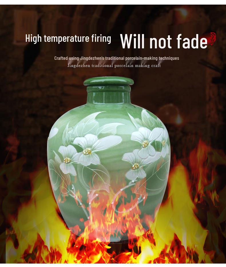 Jingdezhen Ceramic Wine Jar – Sealed, 10/20/50 Jin, Ideal for Cellar Storage & Wine Soaking.