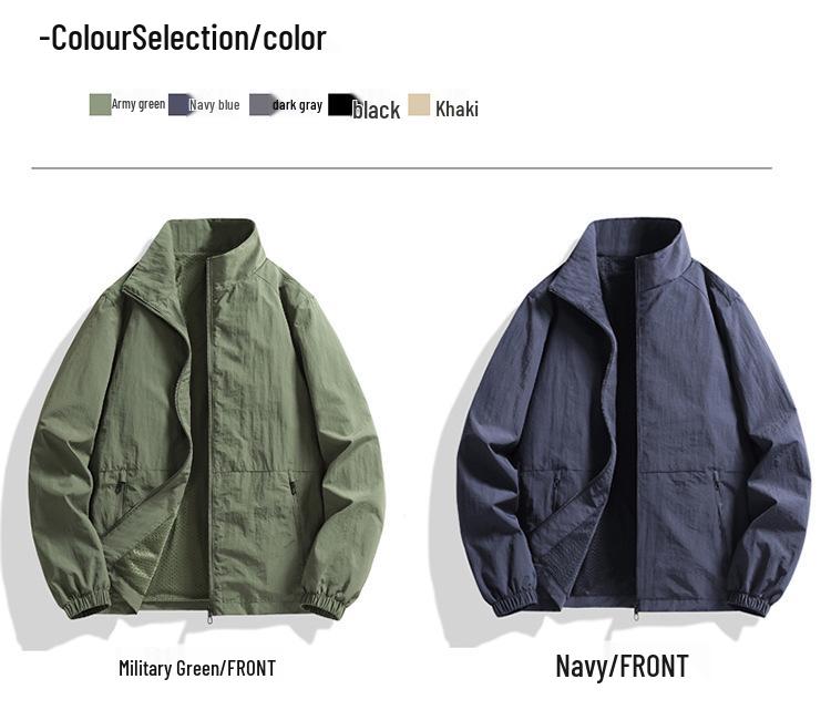 Men's Plus Size Stand-Up Collar Jacket - Casual Solid Color Coat for Spring/Autumn