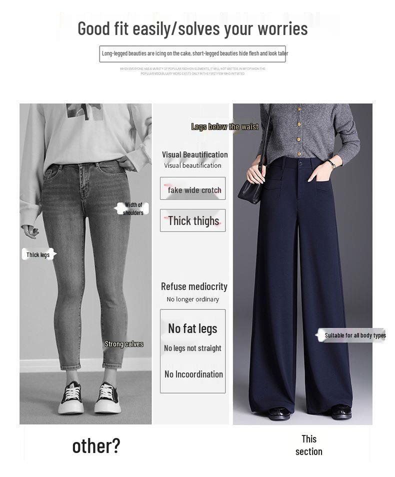 Fließende High-Waist-Hose mit weitem Bein für kurvige Figuren - Herbst 2025 Neuankunft