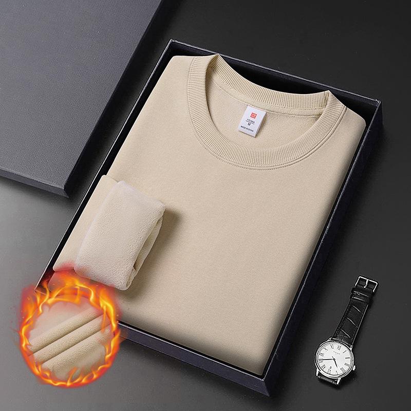 Herren Schwergewicht Baumwoll Hoodie 420g: Winter Einfarbige, Lockere Drop-Shoulder, Rundhals, Mit Samt gefütterte, Langarm Basisschicht