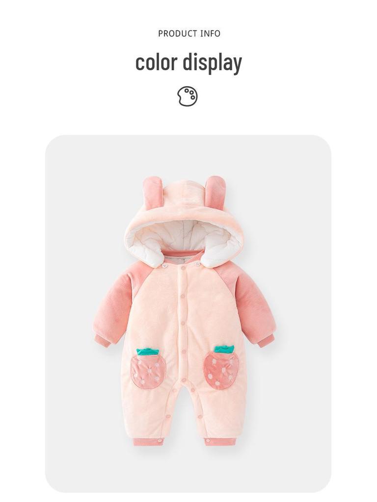 Winter Padded Cotton Jumpsuit for Newborn Girls - Warm, Plus Velvet, Thickened Outerwear