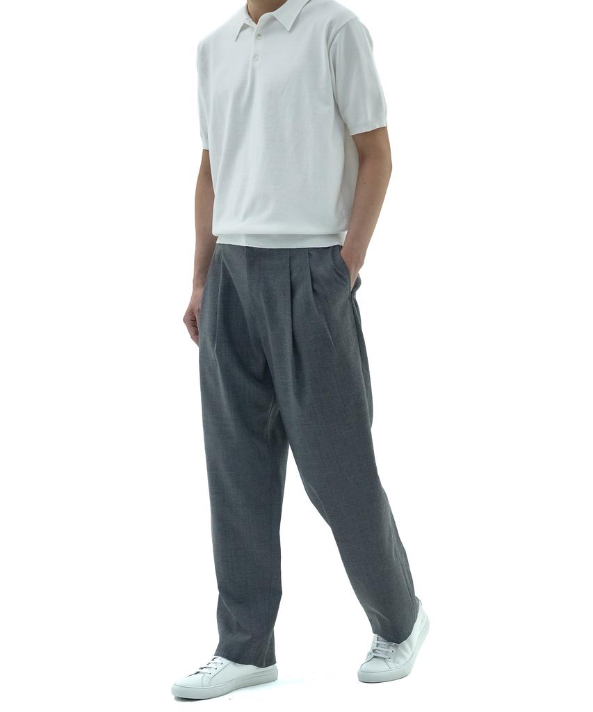 Neibieol Tropical Wool Double-Pleat Wide Pants - Charcoal
