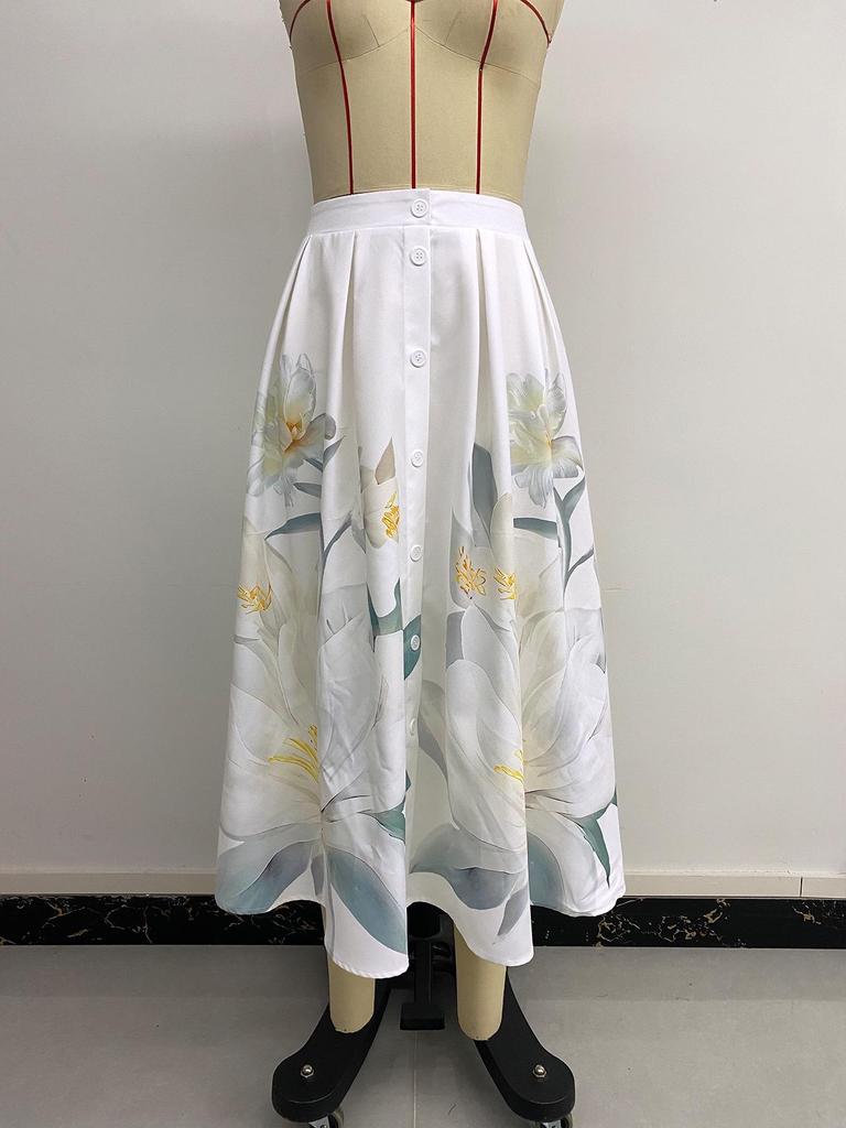Independent Station 2025 Floral Print Button-Decorated Summer Skirt - Casual & Fresh Style