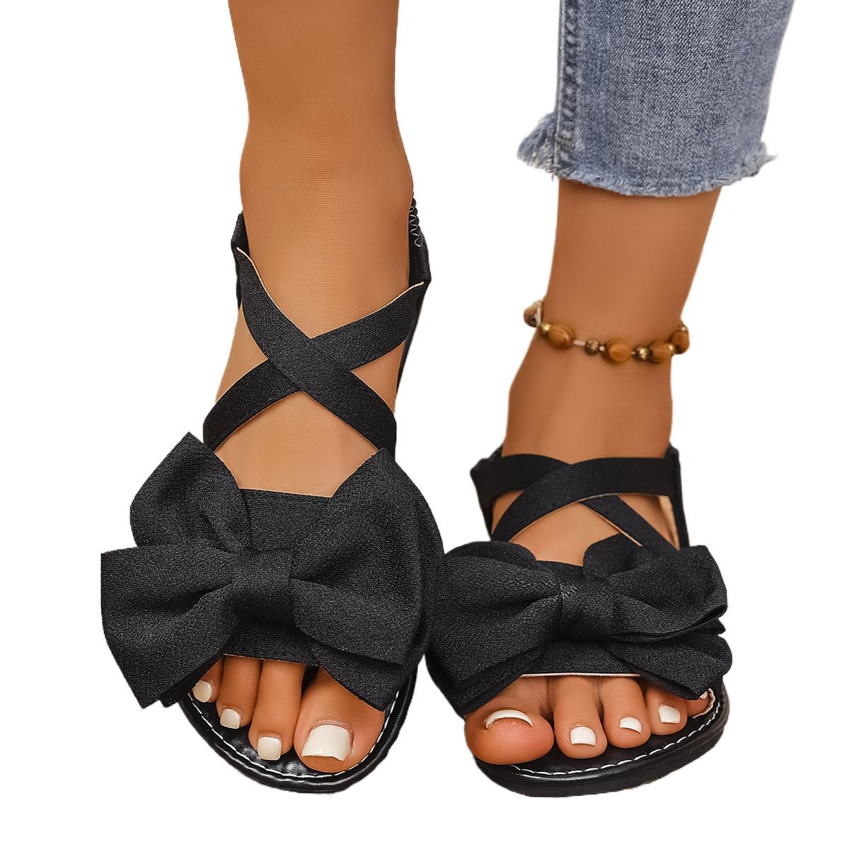 

2025 New Summer Flat-bottomed Large-sized Sandals for Export Fashionable Bow Elastic Band Casual Beach Sandals Hot 36-43 43 зелений