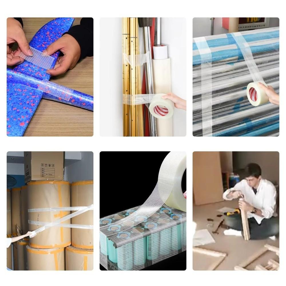 10mm-100mm Width Fiberglass Tape 25M Length High Temperature Resistance Single-Sided Tape Waterproof Transparent Mesh Tape