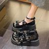 Fashion Punk Goth Chunky Platform Pumps Women 2025 Autumn Bowtie Wedges Mary Jane Lolita Shoes Woman Heart Ankle Buckle Black Shoes