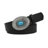 Western Belt Retro Turquoise Design Distressed Silver Buckle Faux Leather Wide Navajo Ethnic Style