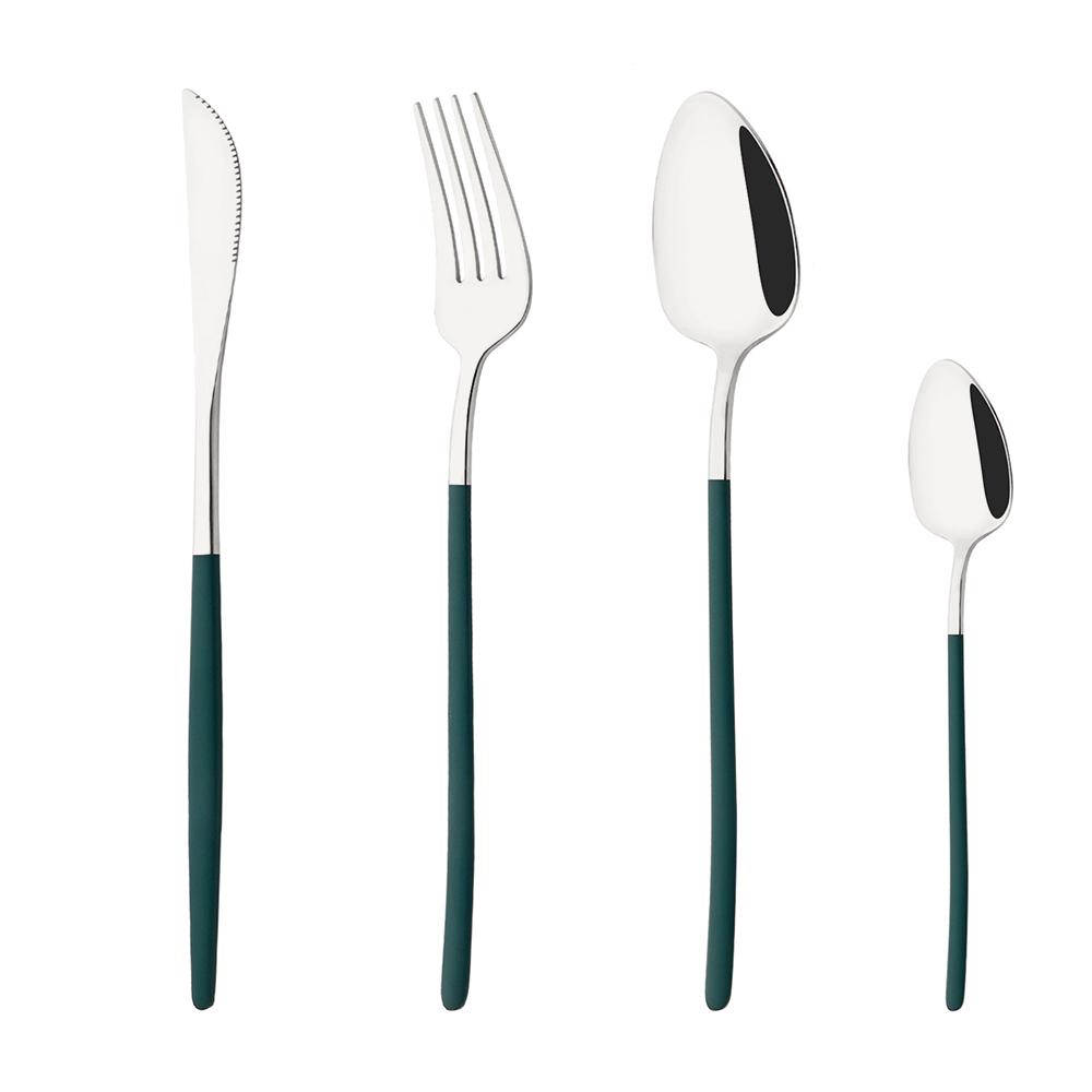 

Набор столовых приборов из 4 предметов, черная золотая столовая посуда, столовое серебро из нержавеющей стали, нож, вилка, ложка, столовые приборы, набор кухонных принадлежностей