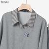ZANZEA Women Long Sleeve Stripe Splice Blouse and Pants Casual Two Piece Suit Sets