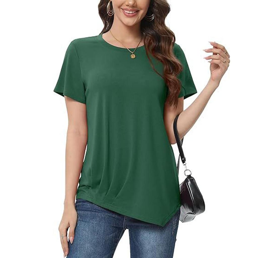 Dámské letní topy Jednobarevné košile s kulatým výstřihem a krátkým rukávem Trička pro volný čas