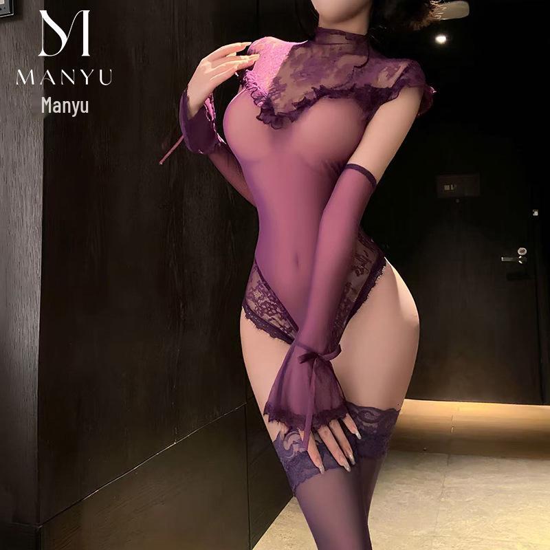 Man Yu Sexy Lace See-Through Bodysuit with Sleeves - Temptation Uniform Set 8006