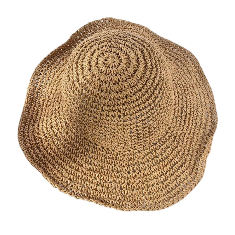 Sommer-Strohhut für Damen, faltbar, natürlicher Stroh-Eimerhut, Outdoor, durchlässig, atmungsaktive Fischerkappe, Reise, Strand