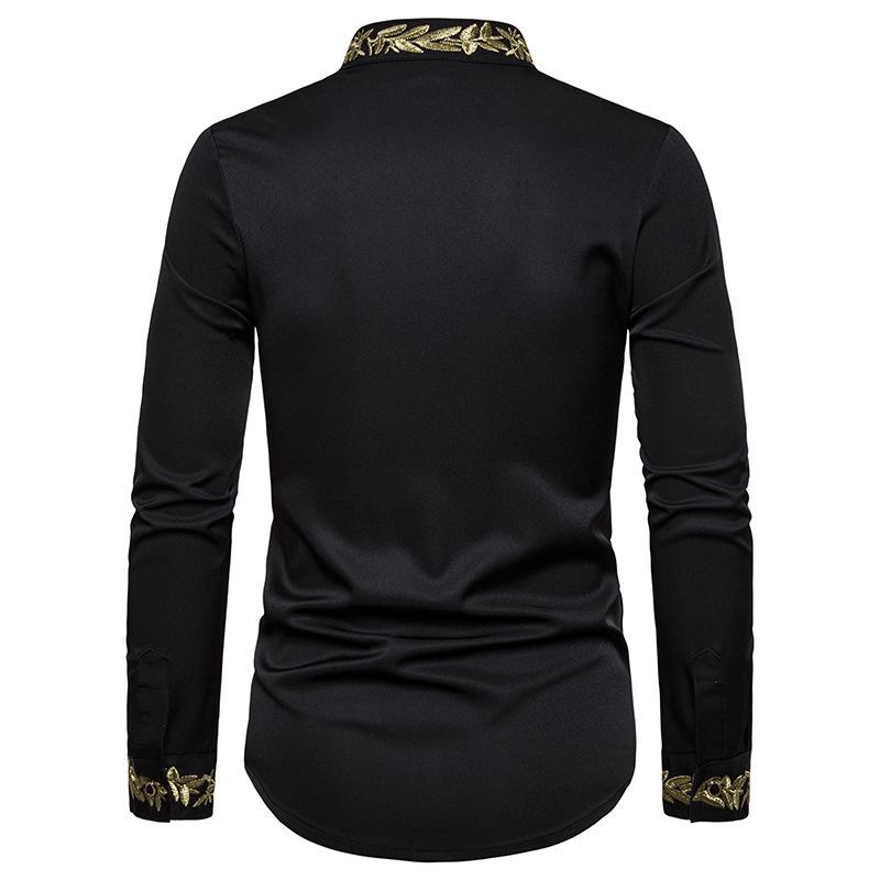 Camisa Masculina Tamanho Europeu Bordada Manga Longa Gola Henrique