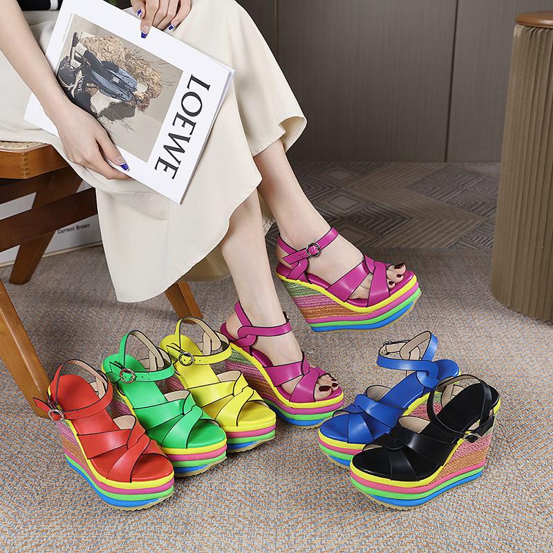 Fashion Women Shoes Plus Size 34-43 Summer 2024 Elegant Wedge Ankle Buckle High Heel Pumps Sandals Comfortable Platform Shoes