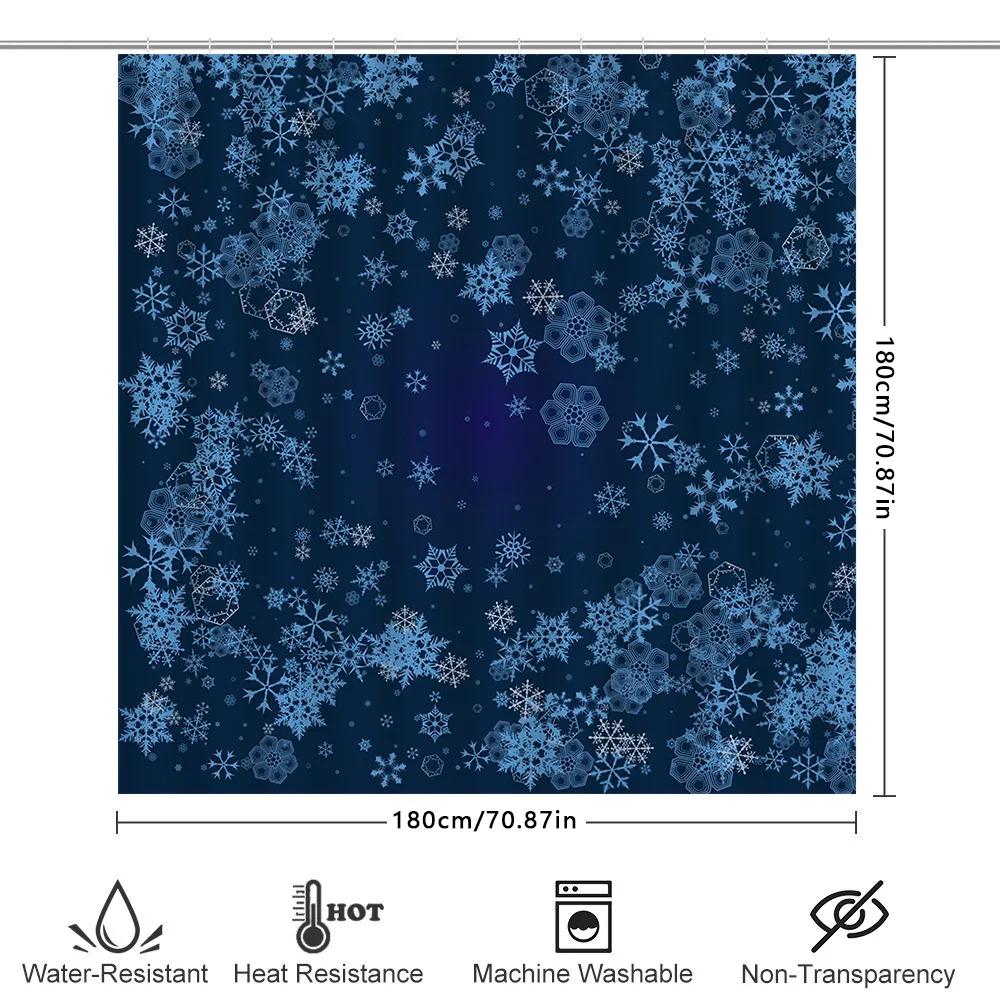 Snowflake Blue Bath Shower Curtain Waterproof Decorative Home Textile For Bathroom Dark Navy Floral Pattern