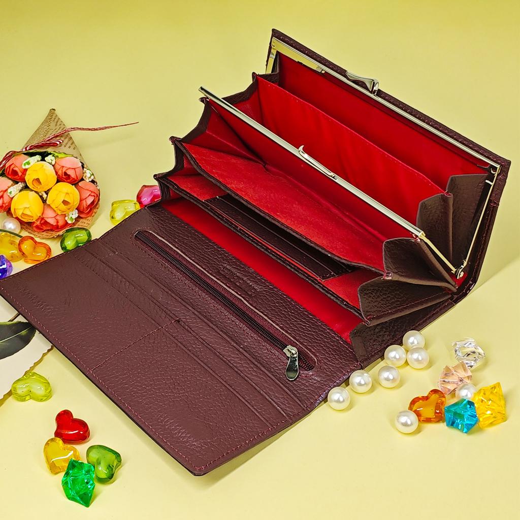 Ruská ozonová magnetická přezka dámská lakovaná kožená peněženka s dlouhým vlasem na mnoho karet dámská kapsička na mince spojka