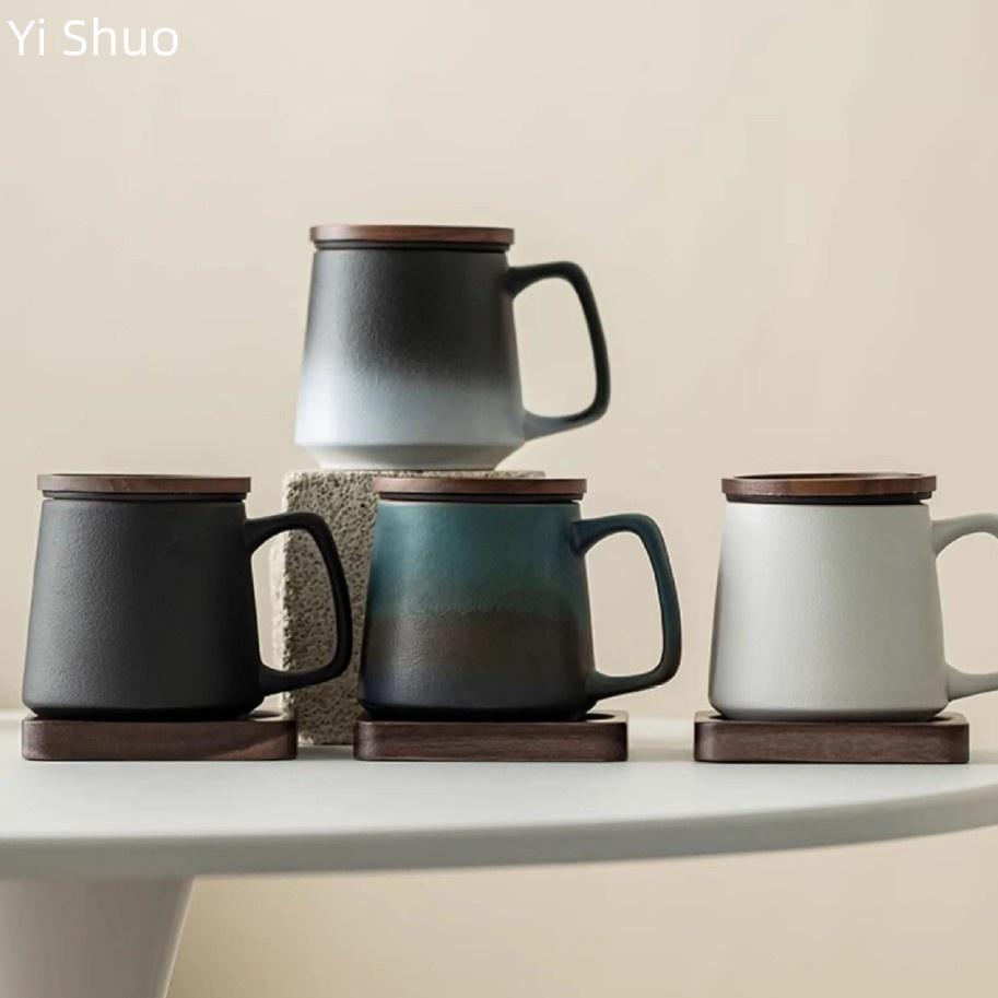 Ceramic Water Cup Teacup Office Cup with Lid Coarse Pottery Mug High-end Teacup Tea Water Filter Cup