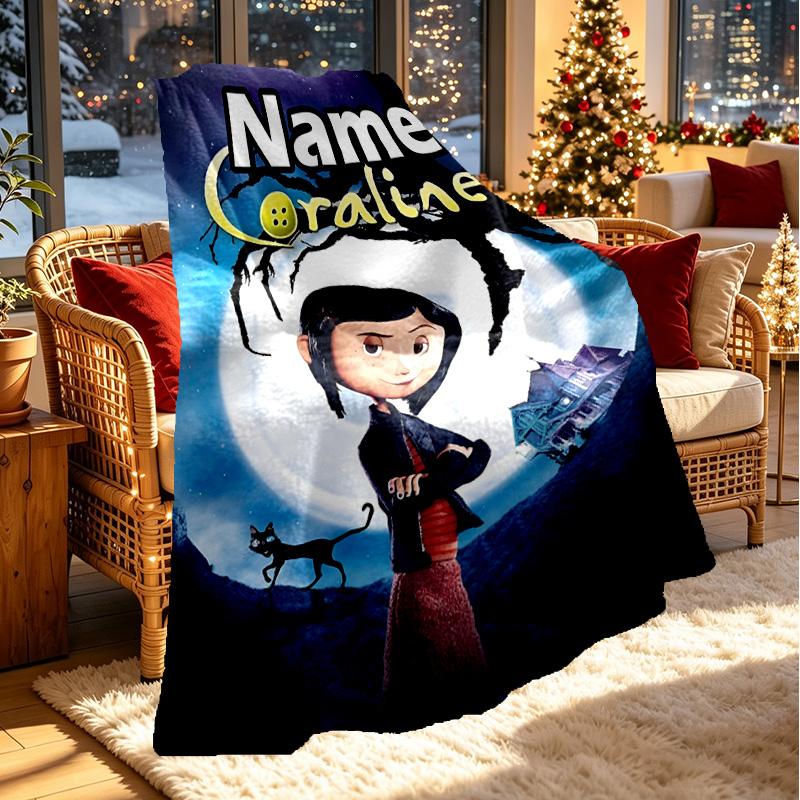 Custom Name Personalized Coraline Print Blanket, Home Decor, Bedroom, Sofa, Camping, Couch, Gifts for Birthday ChristmasEnthusiasts