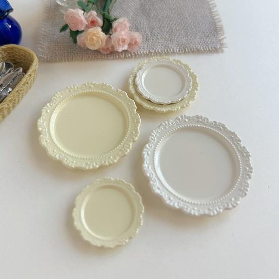 3 Pcs 1/6 1/12 Scale Miniature Dish Plates Alloy Dollhouse Kitchen Accessories Vintage Tiny Tableware for DIY Crafts Pretend Play