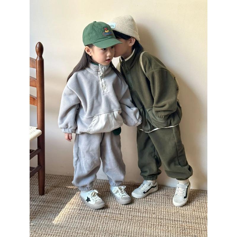 Winter Children Polar Fleece Sweatshirt Set Boys Girls Plus Velvet Thick Warm Suit Kids Casual Sports Outfits