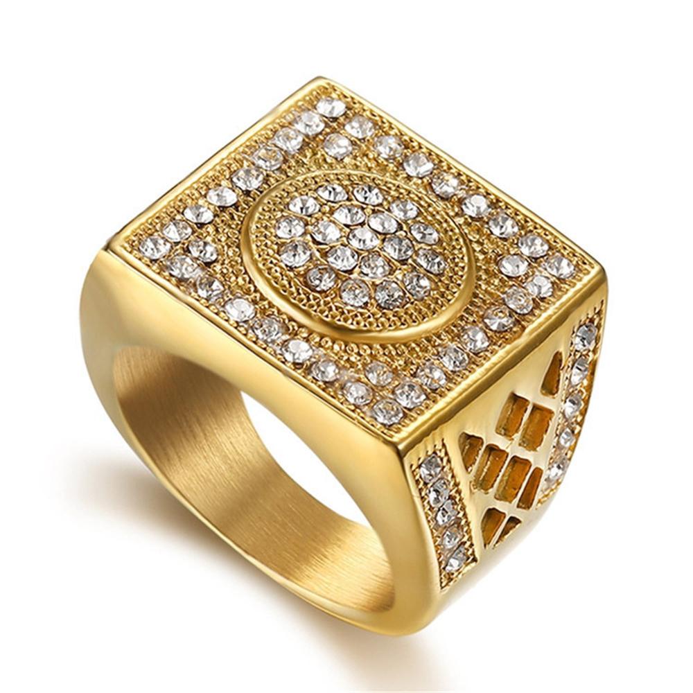 

Hip Hop Men s Iced Out Cubic Zirconia Large Square Rings 316L Stainless Steel Big CZ Cool Male Ring Party Jewelry Dropshipping 10&Gold Color