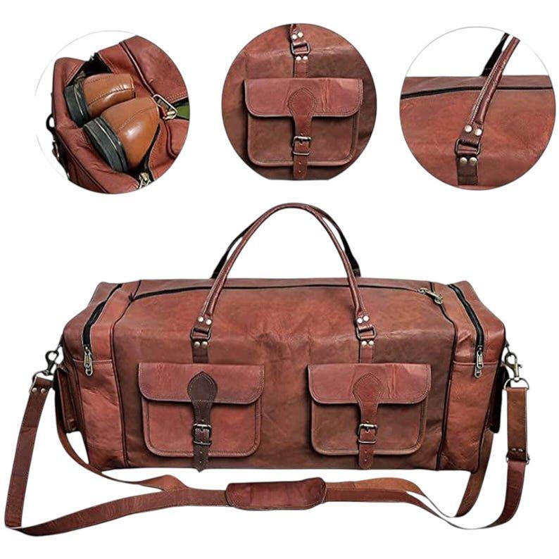 

Сумка-даффл из натуральной кожи ручной работы – Дорожная сумка из натуральной козьей кожи в винтажном дизайне, с несколькими карманами и парусиновой подкладкой 24 x 11 x 11 in