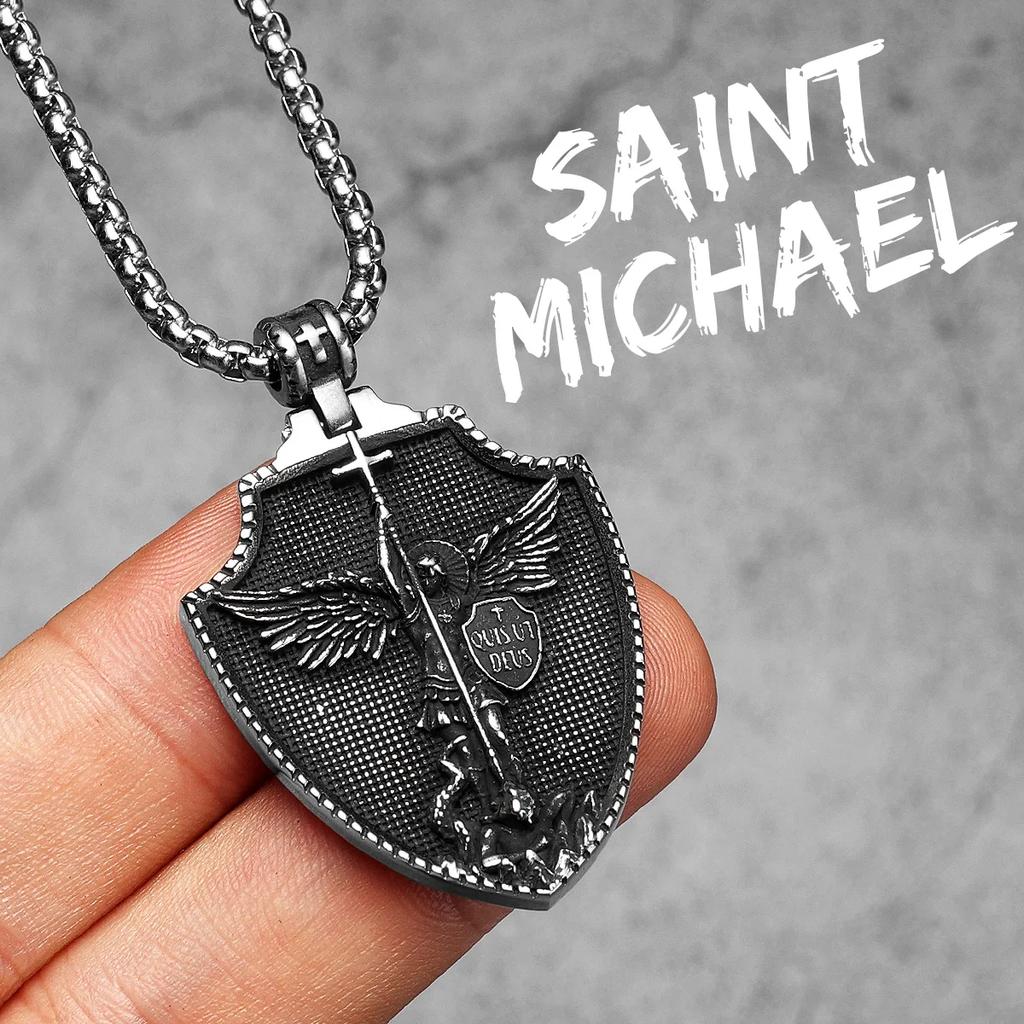 Angel St.Michael Guardian Amulet Men Necklaces Stainless Steel Pendants Chains Women Jewelry Vintage Accessories Gift