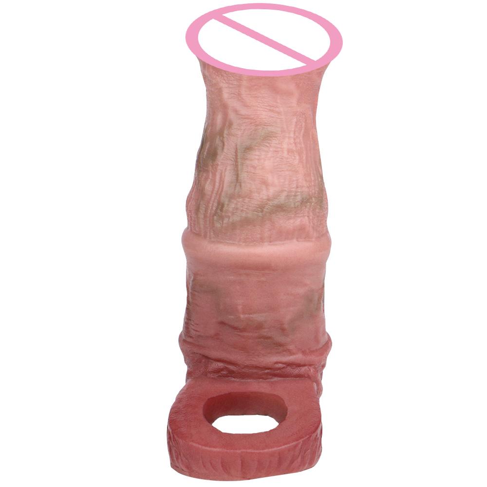 Wearable Realistic Male Penis Sleeve for Man Cock Sex Toys Artificial Penis Enlarge Condom Penis Extender Lock Sperm Condom