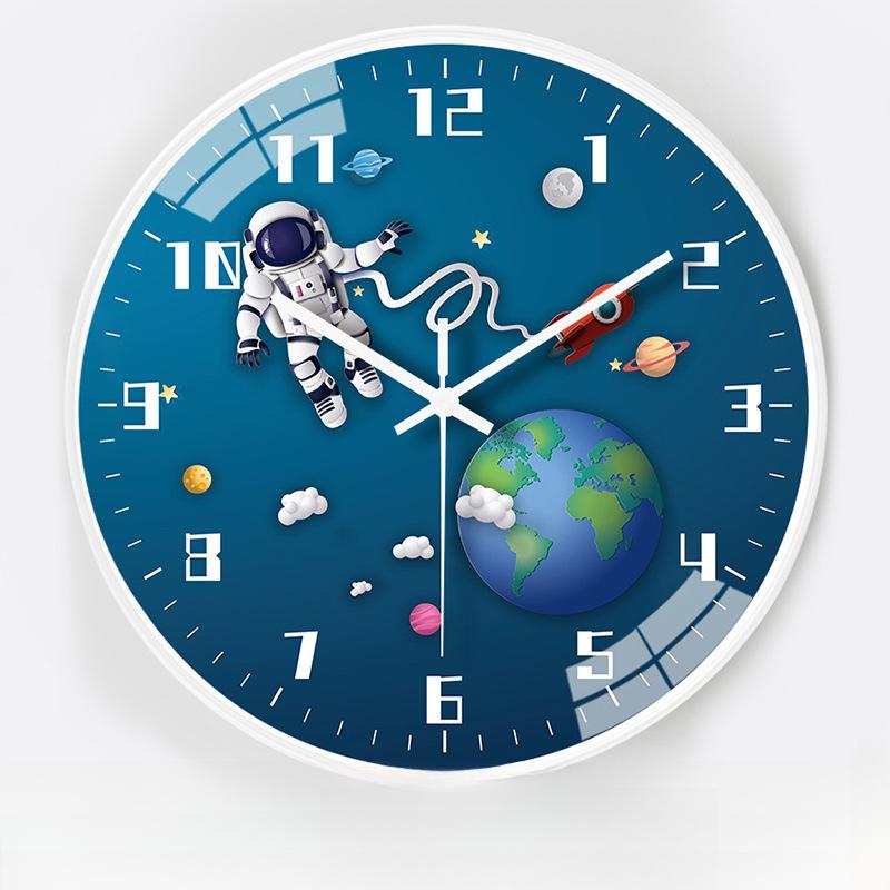 

12-дюймовые 30 см креативные космические автоматические часы-радио с таймером детские мультяшные бесшумные настенные часы для спальни